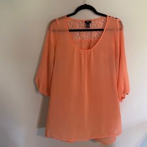 Coral Sheer Top with Floral Design